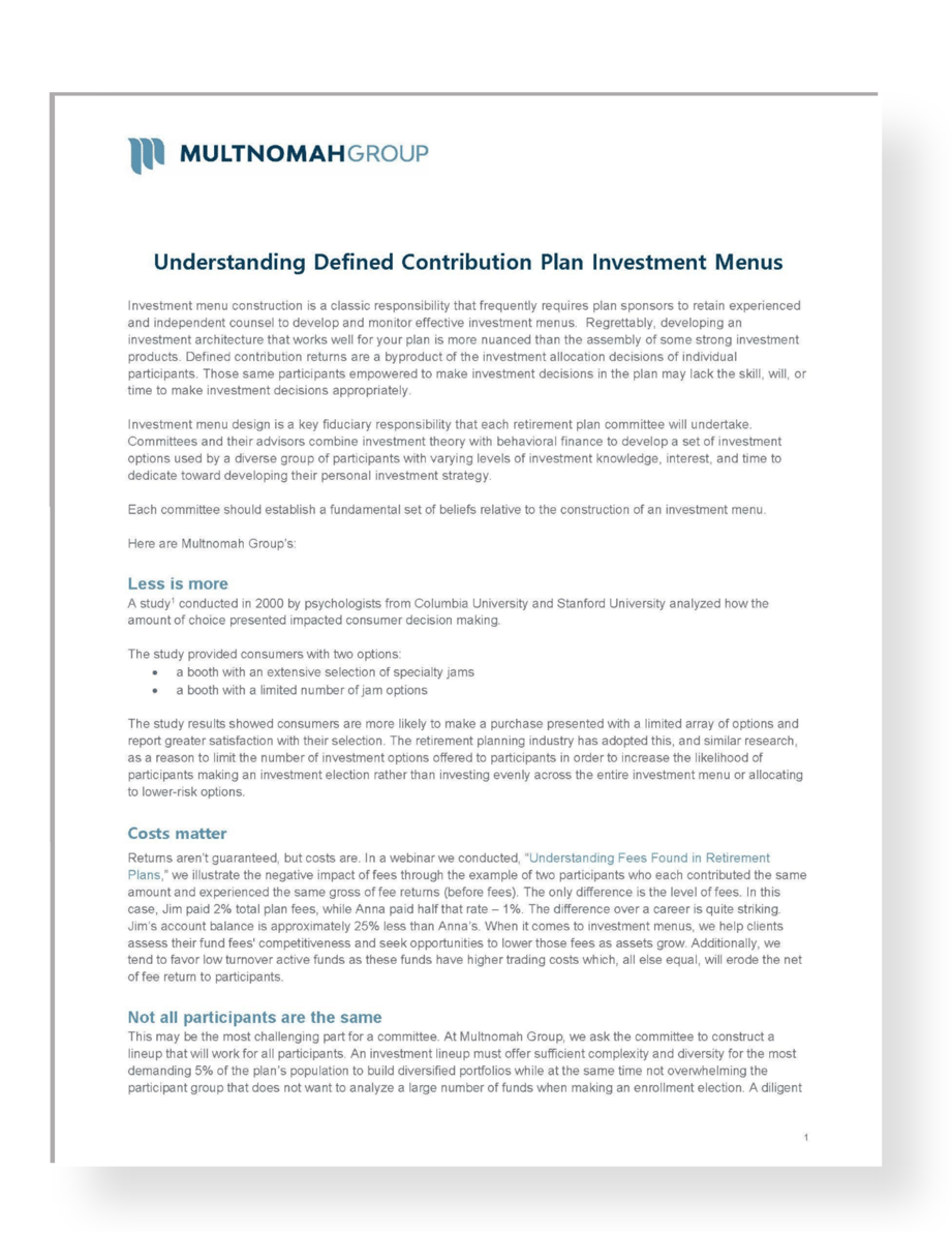 Understanding Defined Contribution Plan Investment Menus